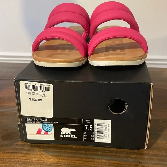 Size 7.5 / 38.5 Sorel Ella II Puff Leather Slide Sandals - Picture 4 of 4